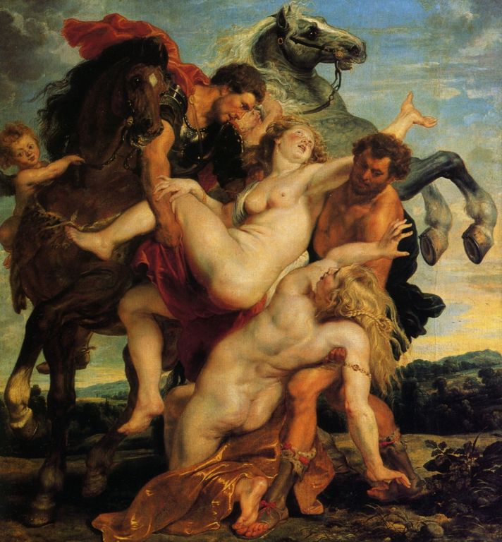 Rubens, L'enlevement des Filles de Leucippe v 1618, huile sur toile 224x211cm, Munich.jpg